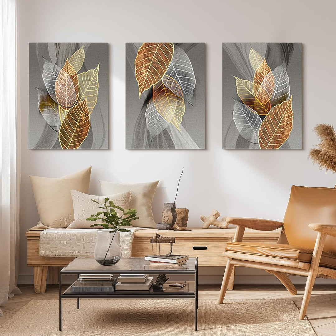 hyidecorart Bilder Blätter, Natur Golden Pflanzen Blatt Wandbild, Modern Leinwandbild für Wohnzimmer