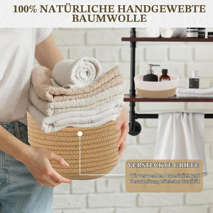 5er Set Baumwollseil Aufbewahrungskorb,Körbchen Wickeltisch Organizer Korb Aufbewahrung,Storage Bask