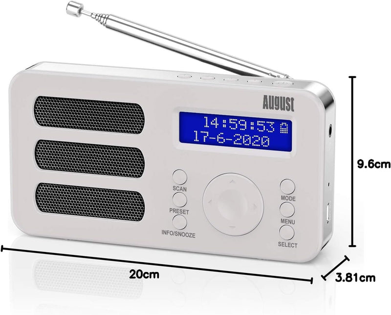 August MB225 - Tragbares Radio mit DAB+ / DAB/FM RDS-Funktion 40 Presets digitaler Radiowecker Stere