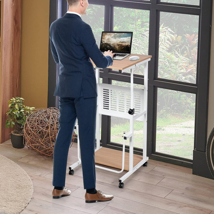 GOPLUS Laptoptisch auf Rollen, Stehpult mit höhenvertsellbarer Ablage, Platzsparender Stand-Up-Compu