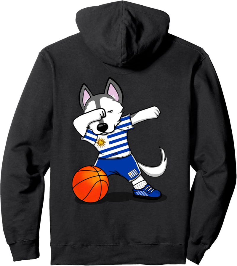 Dabbing Husky Hund Uruguay Basketball Mannschaft Flagge Pullover Hoodie
