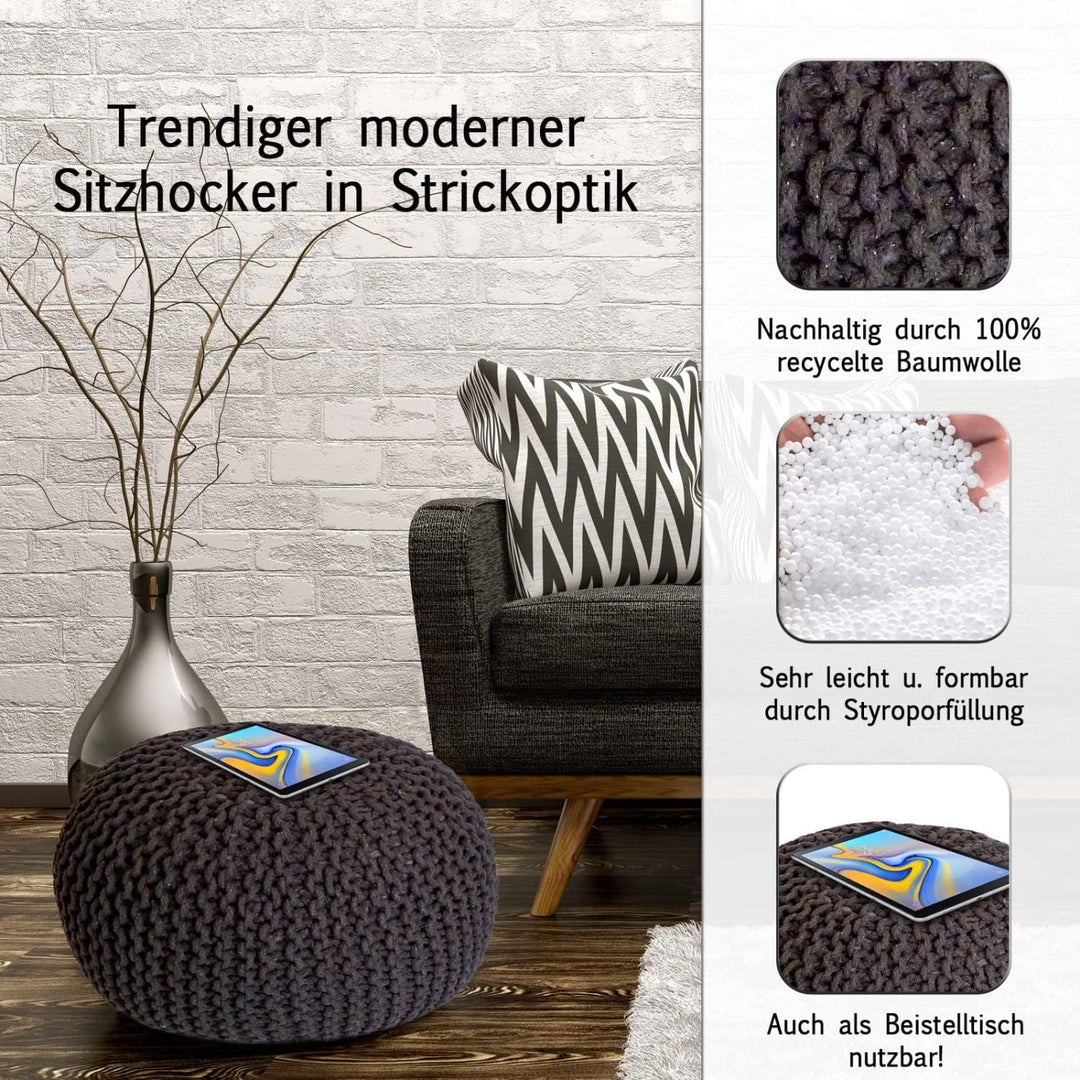 casamia Pouf Ø 55 o. 45 cm Strickhocker Sitzpouf Bodenkissen für Innen Indoor Grösse ø 45 cm, Farbe