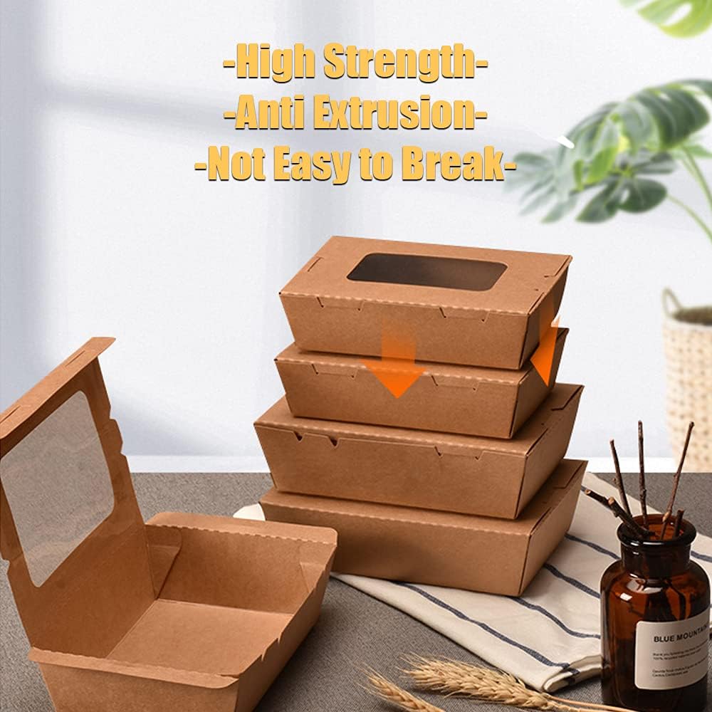 20 Stücke Kraftpapier Lunchbox 700ml/24oz, Kraftkarton Snackboxen, Take Away Box, mit Fenster, Öl un