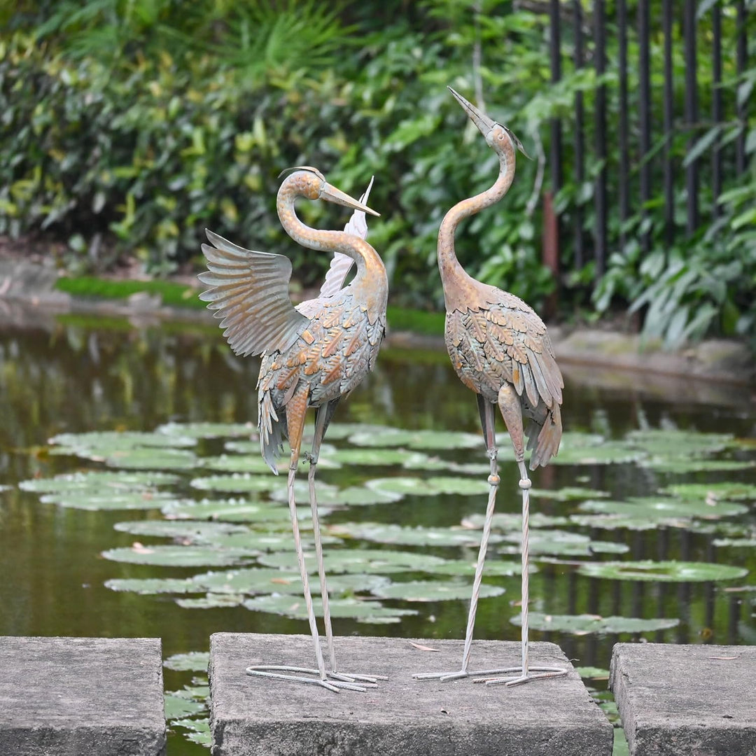 TERESA'S COLLECTIONS Gartendeko für draussen, Fischreiher Metall Kraniche Gartenfiguren für Teich 2e