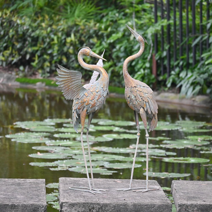 TERESA'S COLLECTIONS Gartendeko für draussen, Fischreiher Metall Kraniche Gartenfiguren für Teich 2e