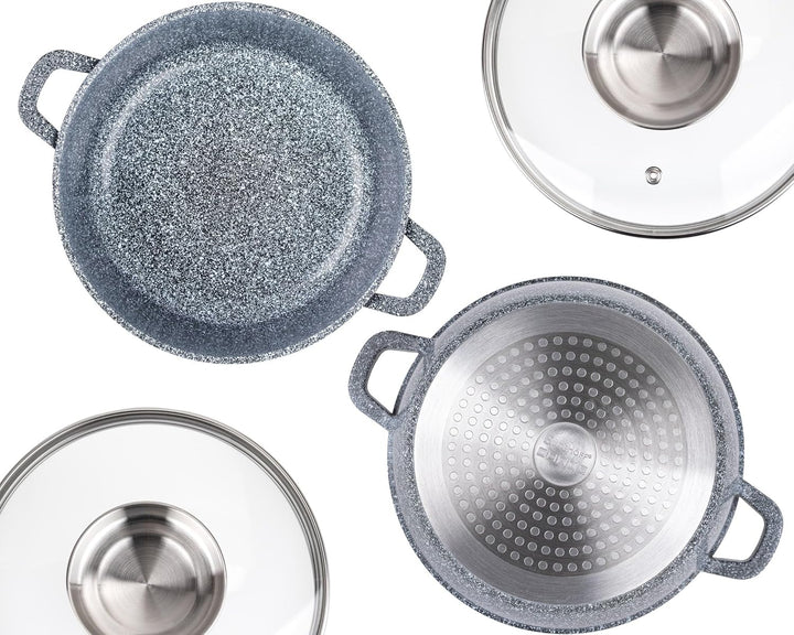 EliteHoff Kochtopf Set Induktion, Topf aus Aluminiumguss mit Antihaftbeschichtung, Topfset mit Glasd