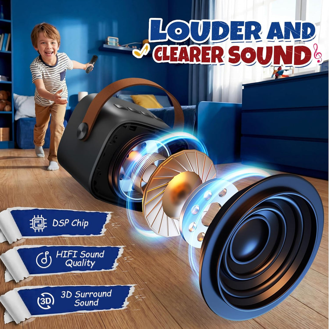 YLL Mini-Karaoke-Maschine für Kinder, tragbarer Bluetooth-Lautsprecher mit 2 kabellosen Mikrofonen,