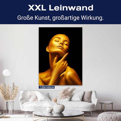 wandmotiv24 Leinwand-Bild Gold Collection, Grösse 40x30cm, Hochformat, Frau in Gold, schwarzer Hinte