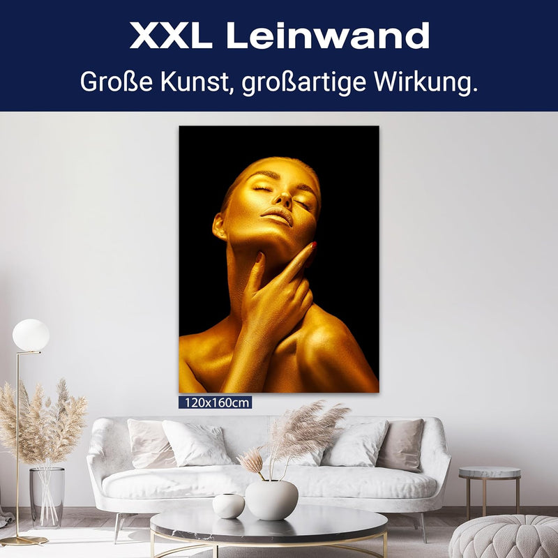 wandmotiv24 Leinwand-Bild Gold Collection, Grösse 40x30cm, Hochformat, Frau in Gold, schwarzer Hinte