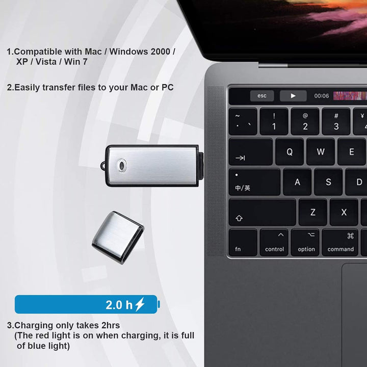 Lychee Digitales Diktiergerät Aufnahmegerät Mini Sprachrekorder 8GB - 90 Stunden Wiederaufladbare Tr