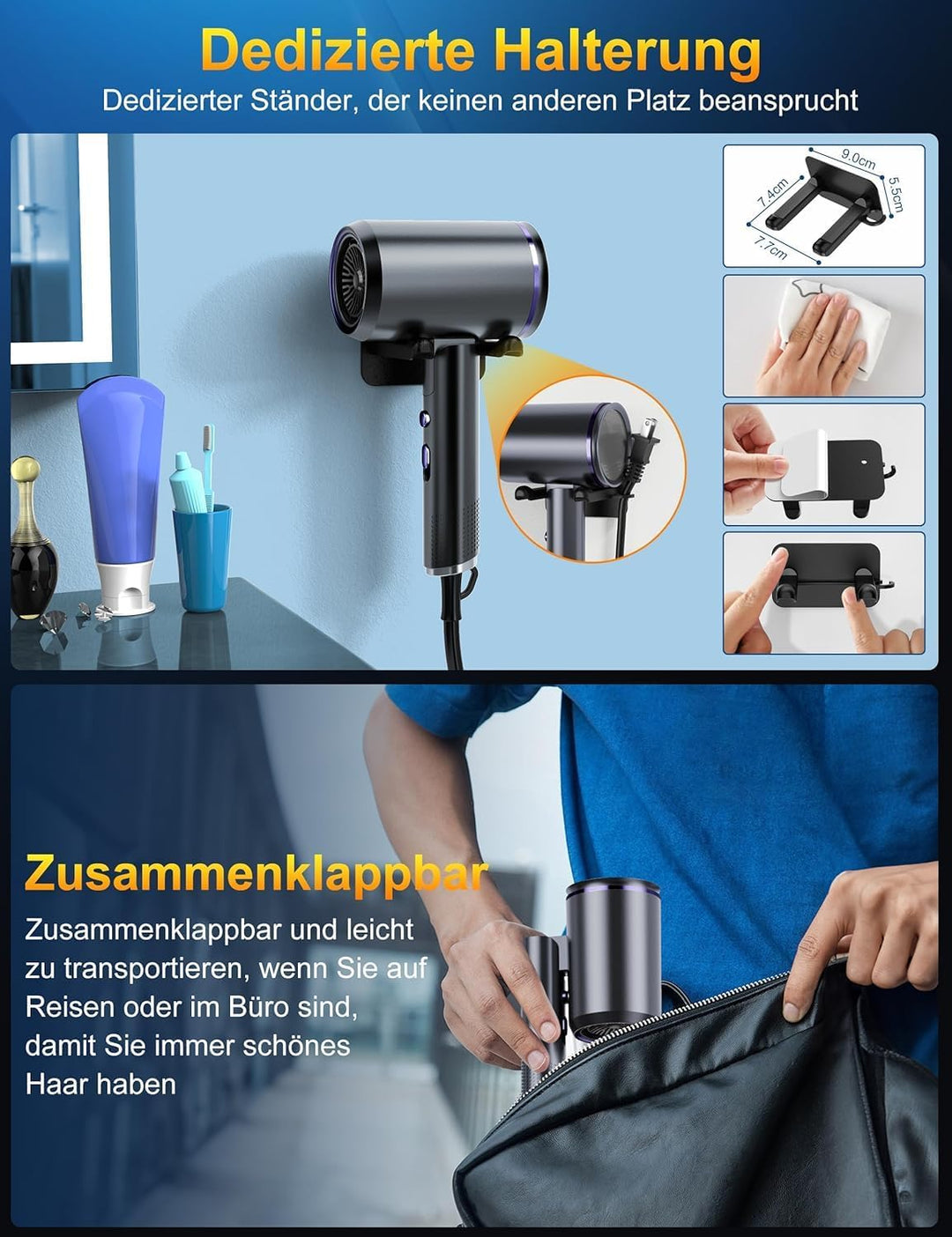 Vbrisi Föhn,Fön,2400W Klappbar Ionen Haartrockner, Schnelltrocknen Hair Dryer, Profi Reisefön mit He