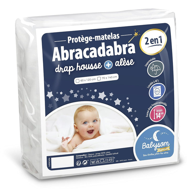 Babysom - Baby Matratzenschoner « 2 in 1 » - 70x140 cm - Spannbetttuch + wasserdichte Matratzenaufla