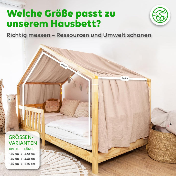 lilimaus Hausbett Himmel [Beigerosa] - Betthimmel Hausbett aus 100% Baumwolle Musselin Handmade - St