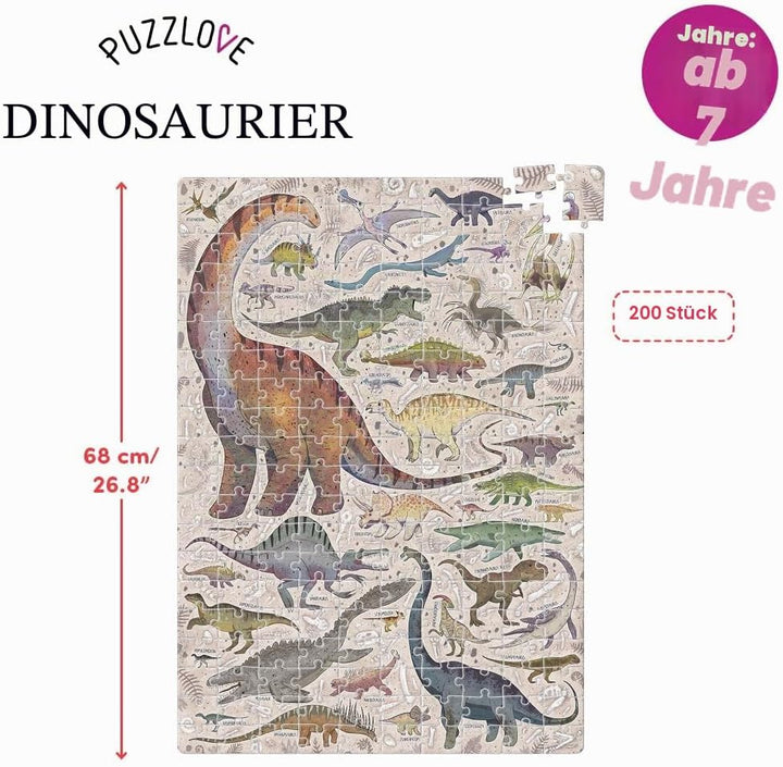 Puzzlove Dinosaurs 200 Teile Lernpuzzle für Kinder 7+, Bodenpuzzle Dinosaurier Dinosaurier (200 Stüc