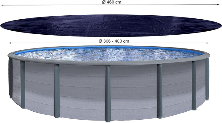 QUICK STAR Poolabdeckung Rund für 366-400 cm Pools | Planenmass Ø 460 cm | Schwarz | Sommer & Winter