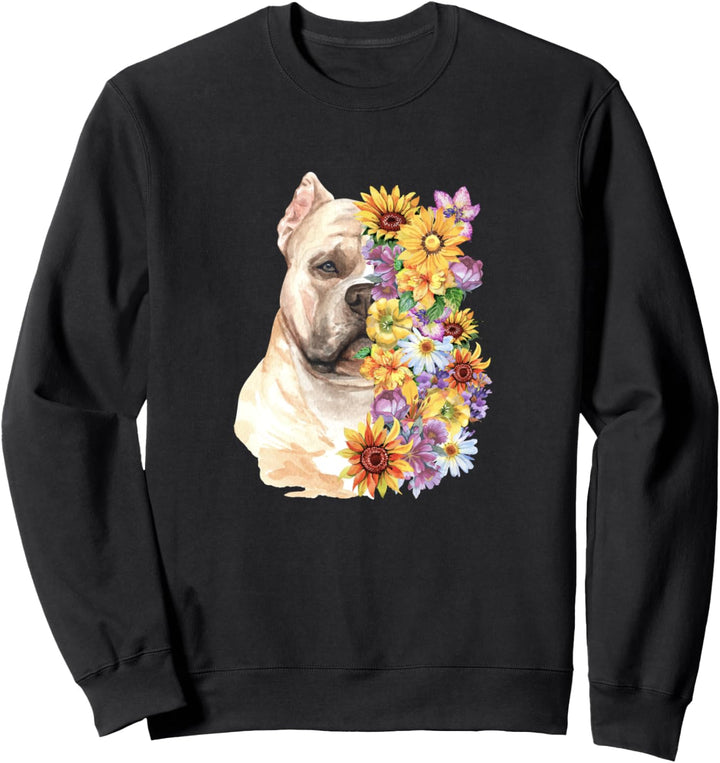Lustiges Pitbull Gesicht Blumen Sonnenblumen Hundeliebe Sweatshirt