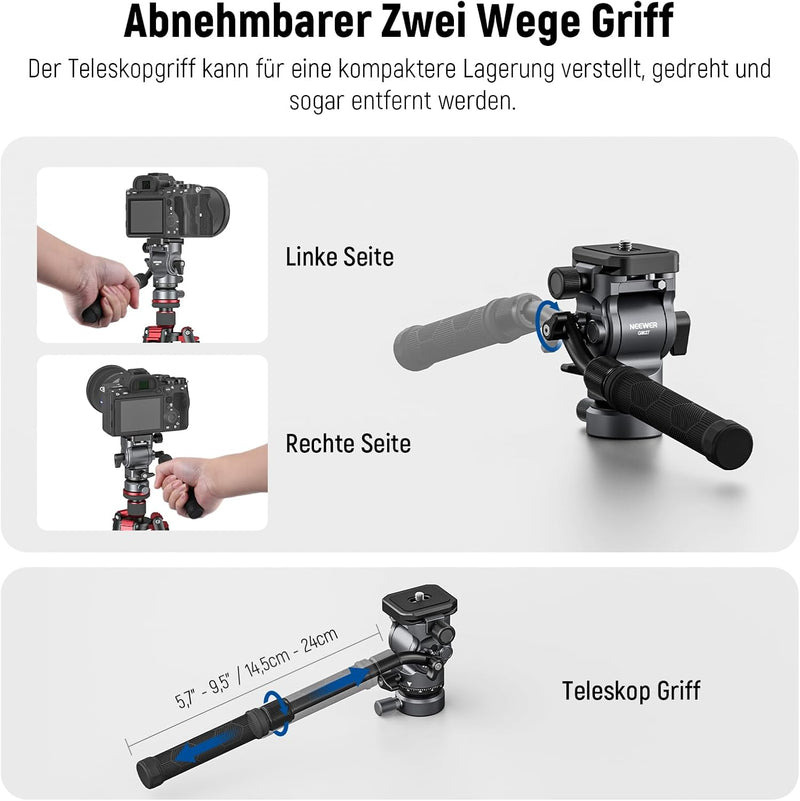 NEEWER Fluidkopf für Videostativ mit +/-10° Nivellierbasis (⌀37mm), Metall Stativkopf Videokopf mit