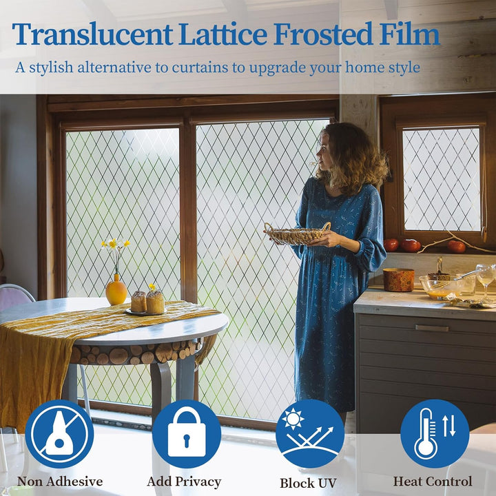 FEOMOS Fensterfolie Gitter Transparent,Milchglasfolie Selbsthaftend Fester,Blickdicht Sichtschutzfol