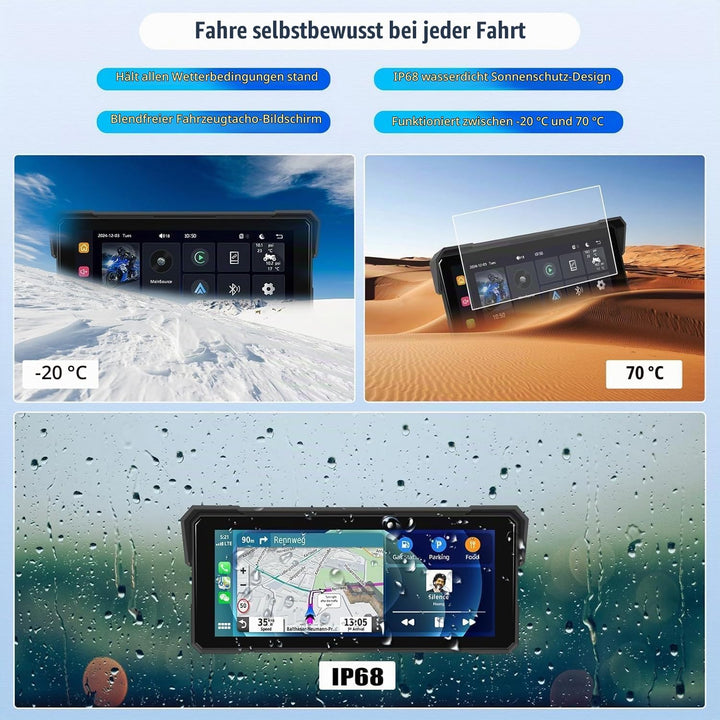SIXTOP Motorrad-Carplay-Bildschirm, Kabelloses CarPlay und Android Auto für Moto, 8.1-Zoll-wasserdic