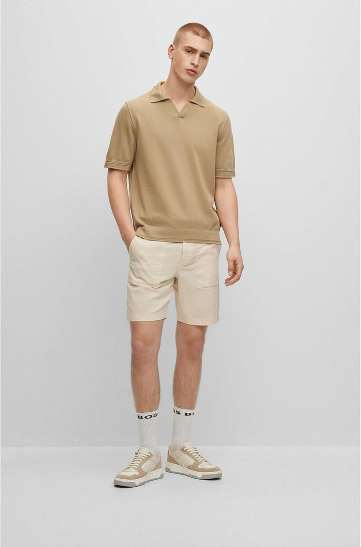 BOSS Herren Anrepolo Kurzarm-Strickpullover aus Baumwoll-Mix mit Kaschmir XL Beige, XL Beige