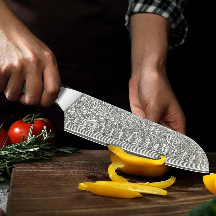 Home Safety Damastmesser Santoku Messer mit extrem Scharf 18cm Klinge aus 67 Lagen VG-10 Damaststahl