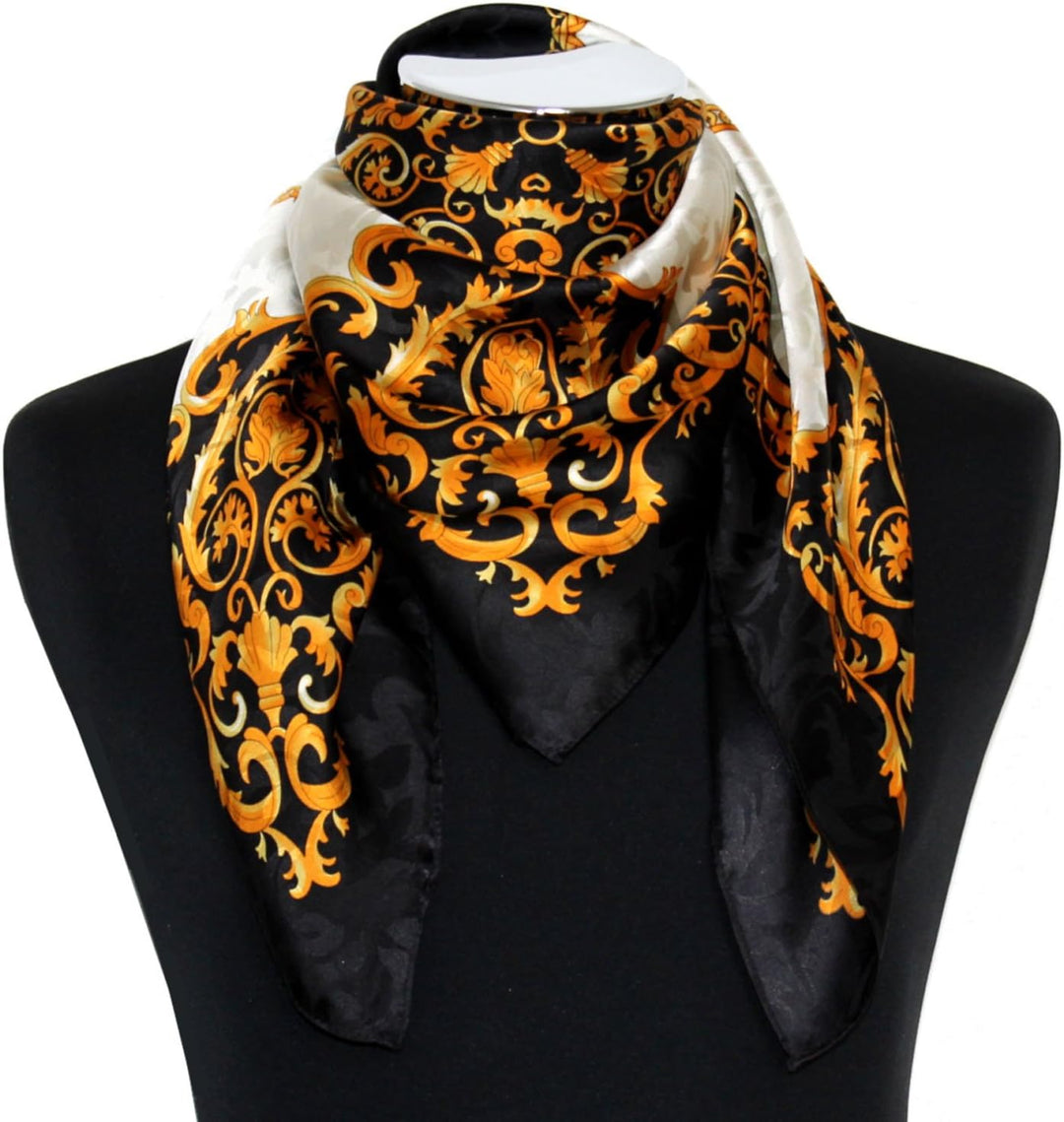 Lorenzo Cana - Luxus Seidentuch Damast 100% Seide gewebt bedruckt 88 cm x 88 cm opulentes gold schwa