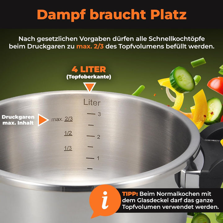 QUIXO Schnellkochtopf 4l VitaSmart mit 𝐊𝐨𝐜𝐡𝐳𝐞𝐢𝐭𝐬𝐢𝐠𝐧𝐚𝐥 für alle Herdarten [diesen Monat inkl. 𝐆𝐫𝐚𝐭𝐢𝐬