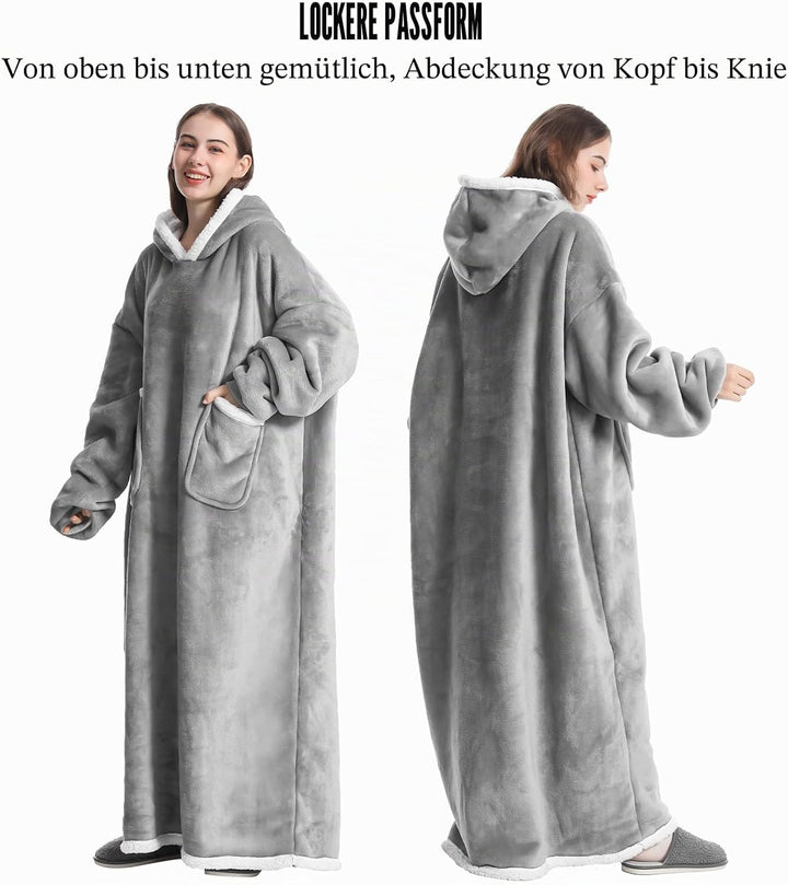 Emwwat Extra Lange Hoodie Decke, Übergrosse Sherpa Hoodie Decke für Damen und Herren, tragbare Decke