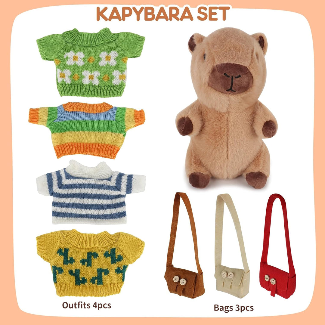 Lotvic Capybara Kuscheltier mit Kleidung und Rucksäcken, 23cm | Capybara Plüschtier, Niedlichen Wass