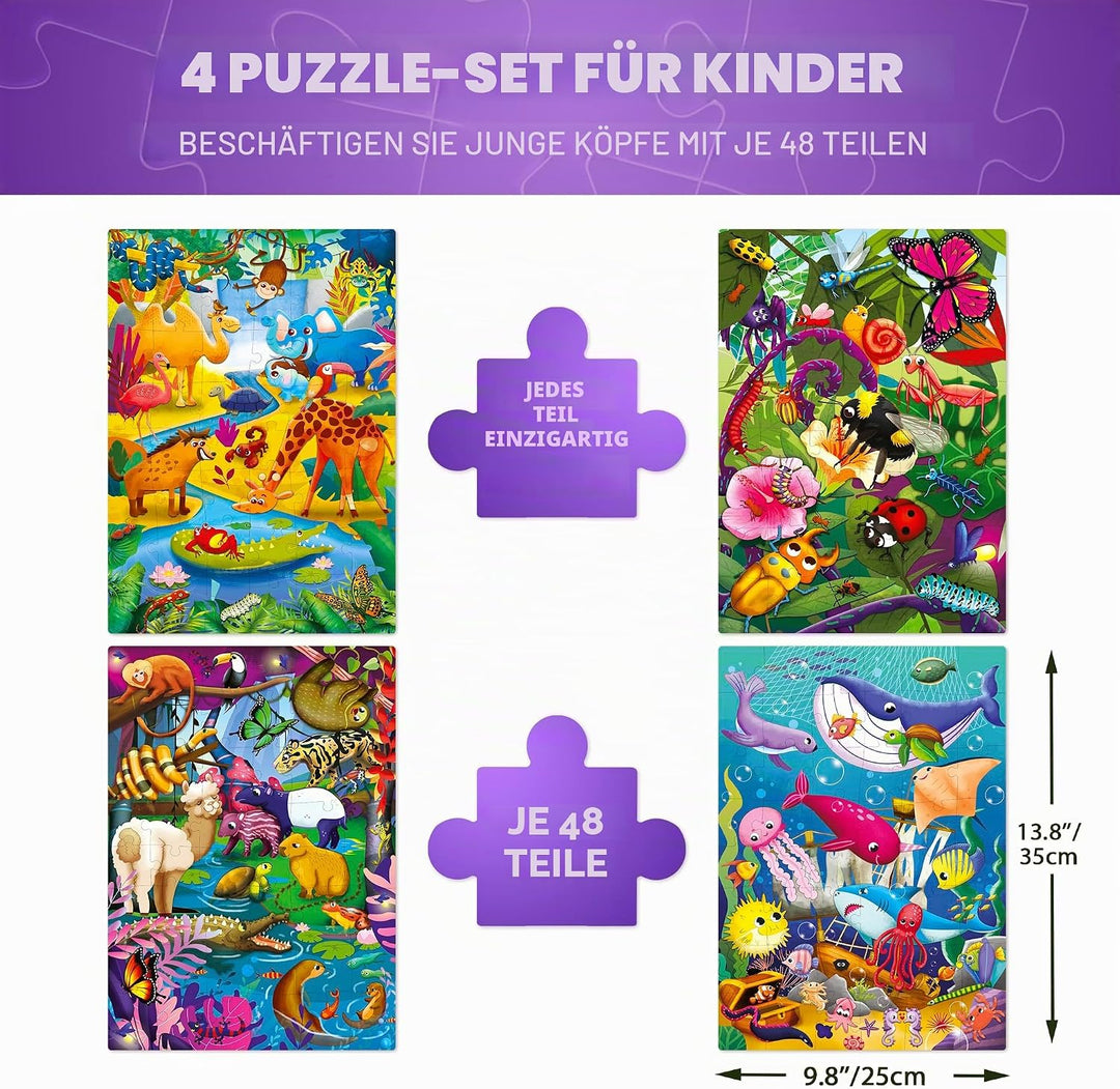 QUOKKA Puzzles für Kleinkinder 3-5 - 4 x 48 Teile Bodenpuzzles für Kinder im Alter von 3-4 Jahren -