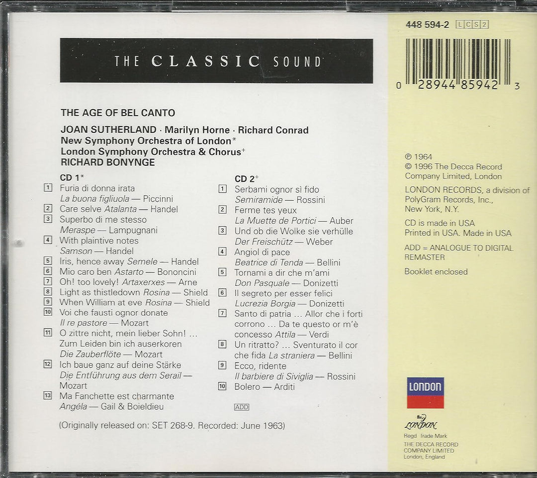 The Age of Bel Canto, Audio-CD