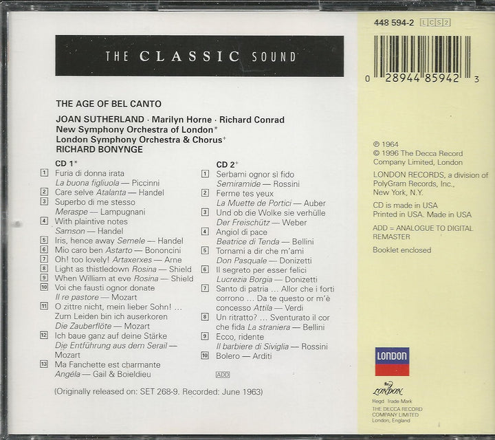 The Age of Bel Canto, Audio-CD