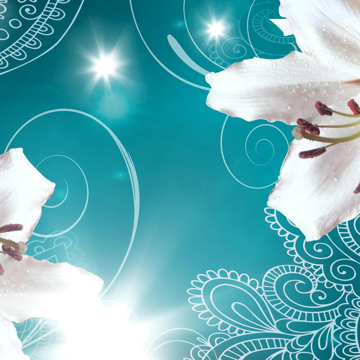 Runa Art Wandbilder Blumen Lilien 5 Teilig Bild auf Vlies Leinwand Deko Wohnzimmer Abstrakt Türkis 0