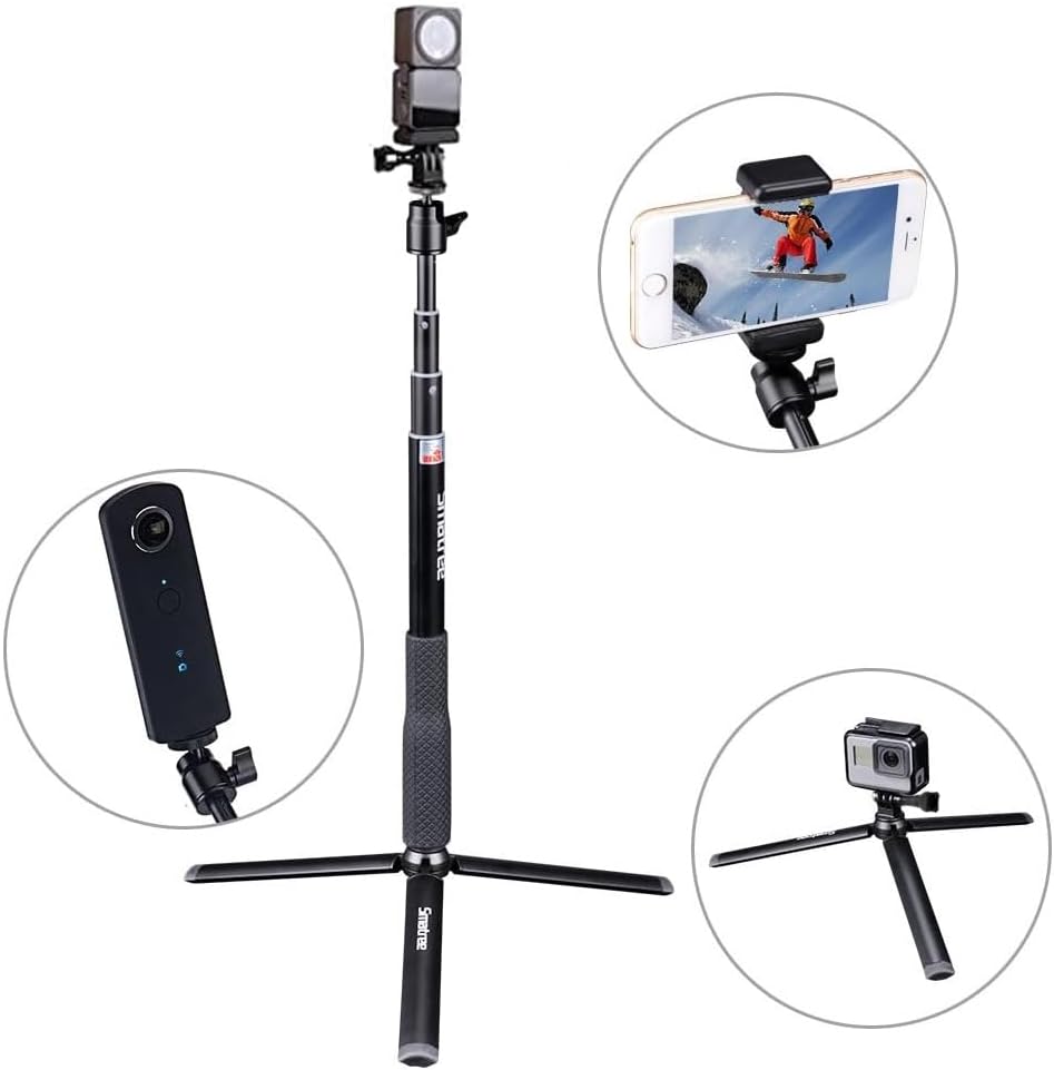 Smatree Aluminium Teleskop-Selfie-Stick Mit Stativständer, Kompatibel Mit GoPro Hero 12/11/10/9/8/7/