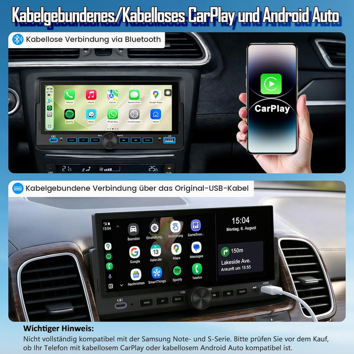 Autoradio 1 DIN mit Wireless CarPlay & Android Auto, Bluetooth Freisprecheinrichtung, FM Radio, Bild