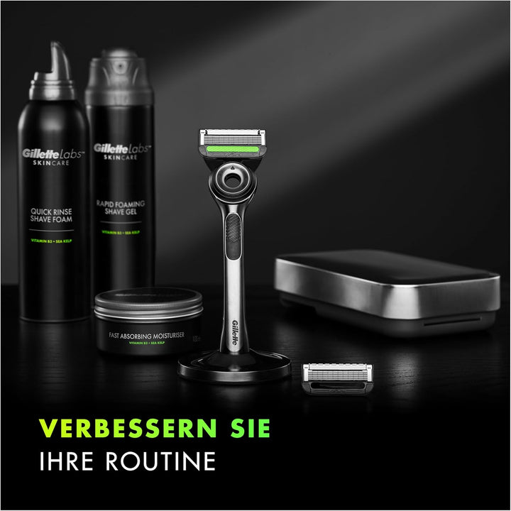 Gillette Labs Nassrasierer Herren, Rasierer mit Reinigungs-Element + Reise-Etui zur Aufbewahrung für