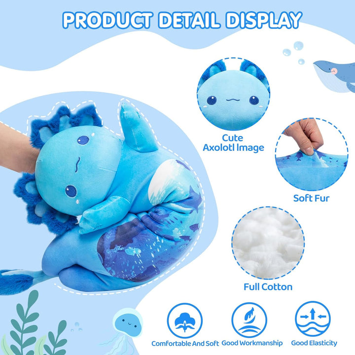 Mewaii 50CM Largo Axolotl de Peluche Almohada Suave y Cómoda Peluche Salamandra Azul Cojines de Felp