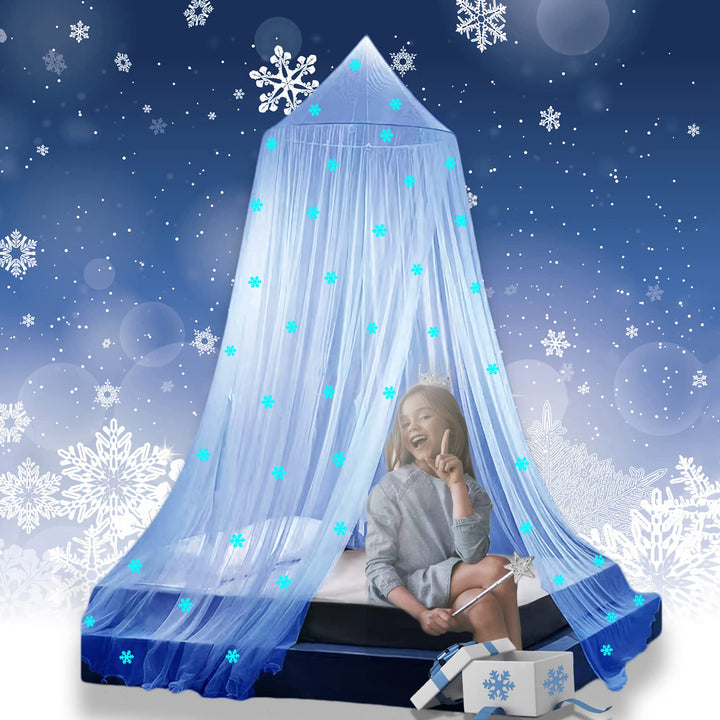Prinzessin Betthimmel leuchtet im Dunkeln, Weihnachten Schneeflocken Betthimmel für Mädchen Zimmer D
