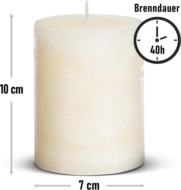 Brandsseller 4er Set Stumpenkerzen 7x10 cm – durchgefärbt & aus Paraffin – rustikale Kerzen mit lang