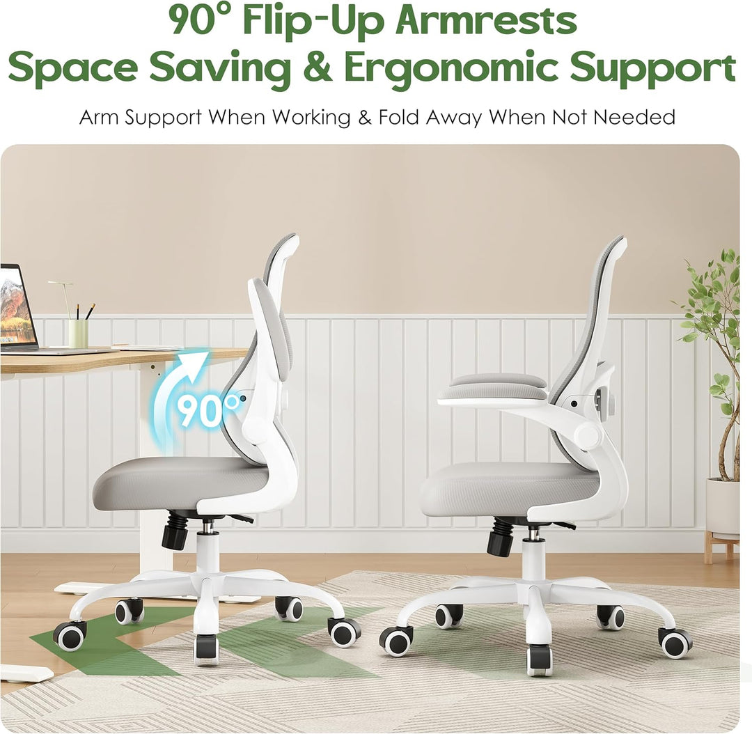 Farini Ergonomischer Mesh Rollcomputer Stuhl mit Verstellbarer Lendenstütze und aufklappbaren Armleh