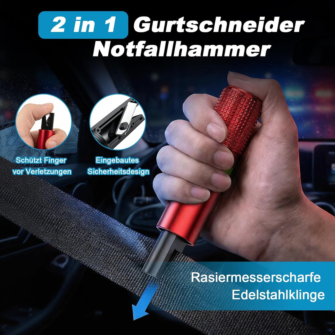 SUNFATT 3 Stück Notfallhammer Auto mit Gurtschneider – Nachleuchtend &amp; aus Aluminium – 2 in 1 Autosc