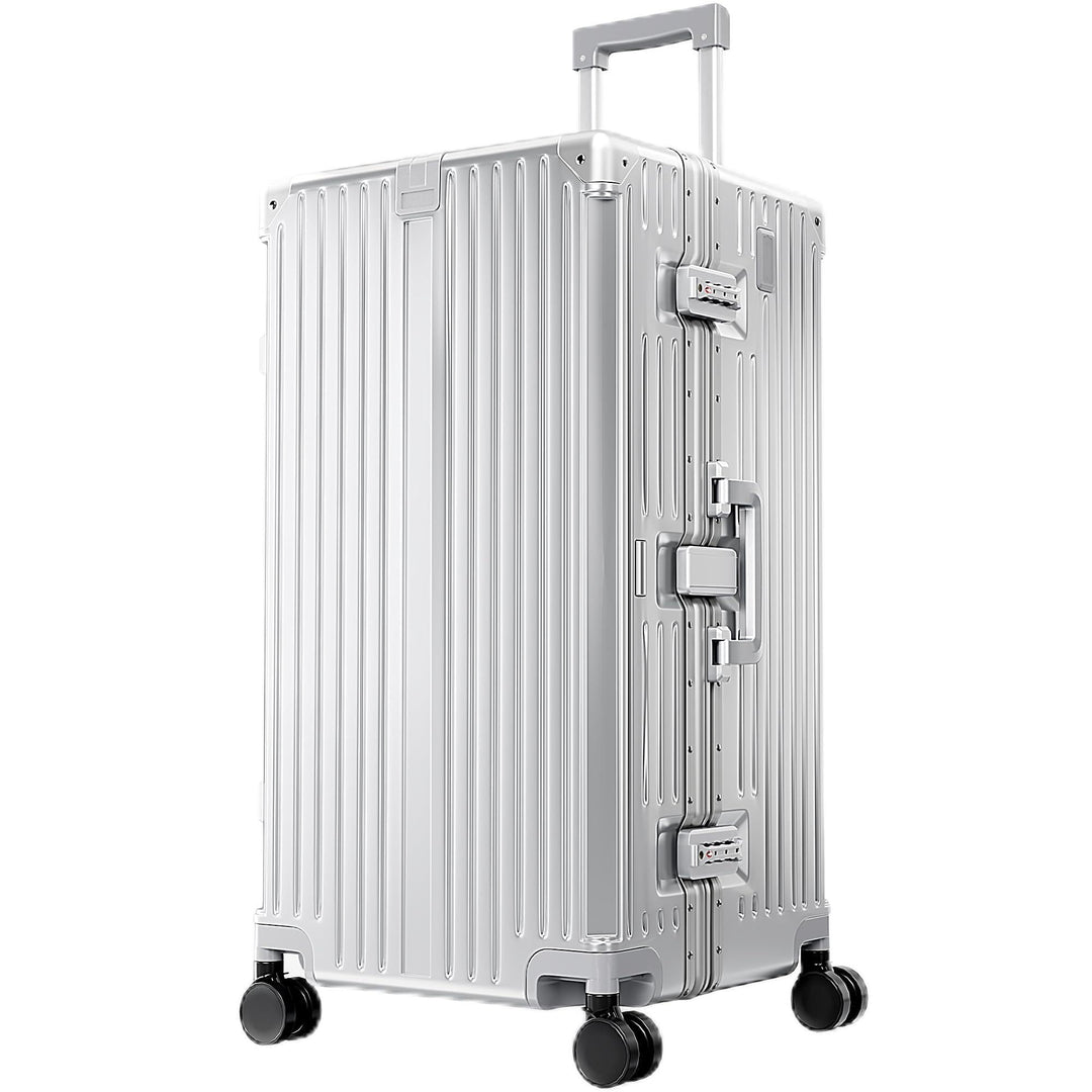 ALPHA CAMP Koffer XL Aluminium Rahmen & Polycarbonat Hartschale mit TSA Schloss Koffer Silber Gross