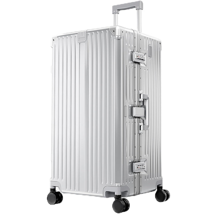ALPHA CAMP Koffer XL Aluminium Rahmen & Polycarbonat Hartschale mit TSA Schloss Koffer Silber Gross