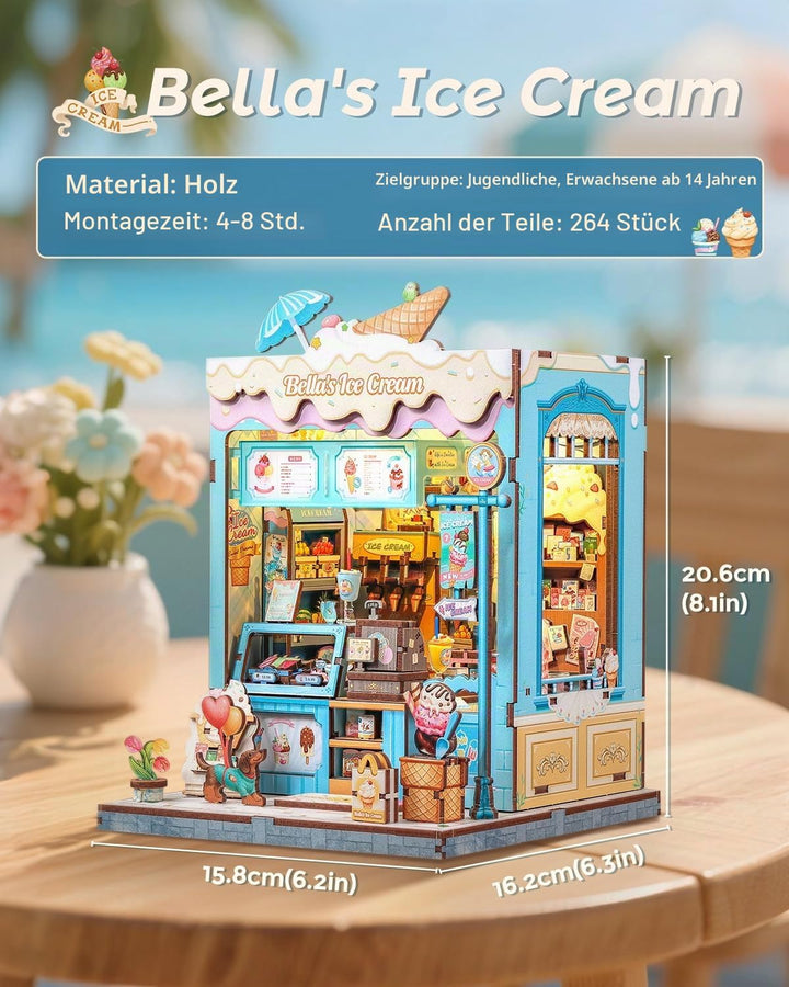 CUTEBEE Sommerliche Süsse 3D-Puzzle Book Nook - Eisgeschäft-Thema Puppenhaus-Set, traumhaft bunt, zu