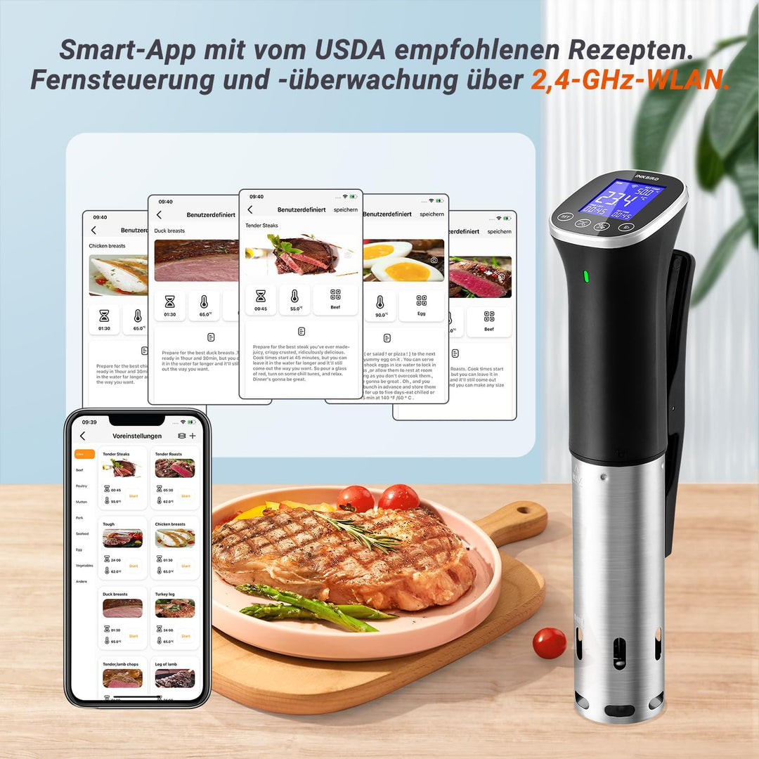 Sous Vide, Sous Vide Stick ISV-300W WLAN Professioneller Küchenroner, 0-90℃ Niedertemperaturgaren |