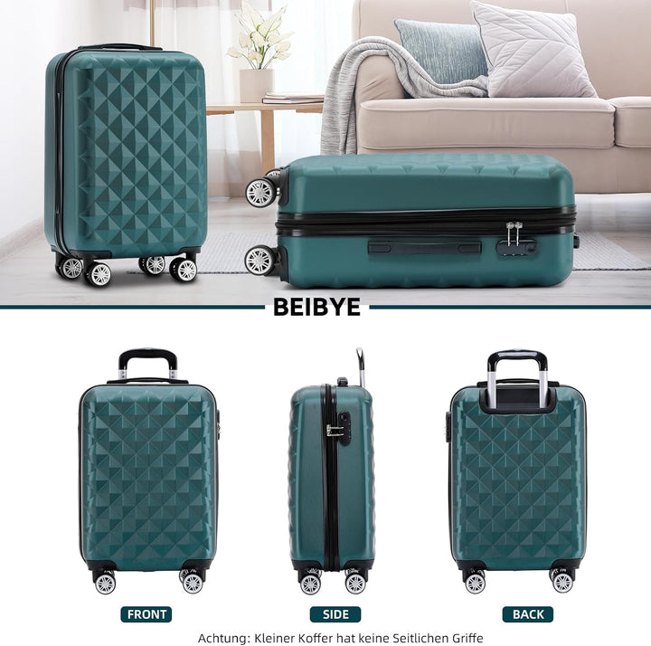 BEIBYE Zwillingsrollen 2066 Hartschale Trolley Koffer Reisekoffer Handgepäck Boardcase M (Dunkelgree