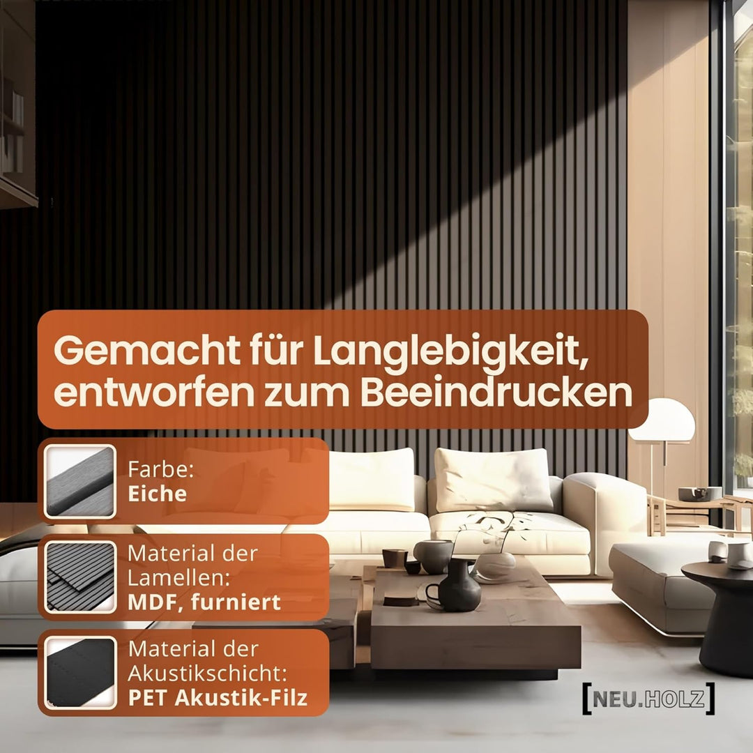 NEU.HOLZ Akustik Wandpaneele Vang 4er Set Wandverkleidung zum Kleben und Schrauben 2,88 m² Holzfurni