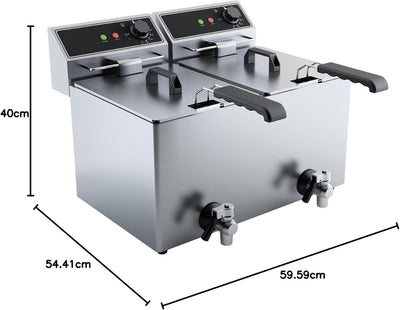 Gastro Elektro-Doppel-Fritteuse 2x 8 Liter 2x 3000 Watt mit Ablasshahn herausnehmbares Becken und He