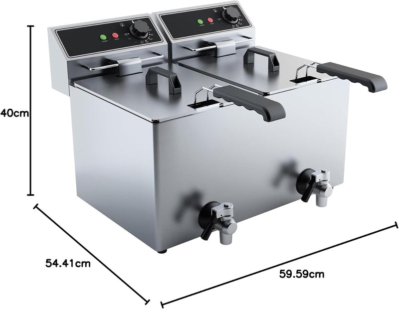 Gastro Elektro-Doppel-Fritteuse 2x 8 Liter 2x 3000 Watt mit Ablasshahn herausnehmbares Becken und He