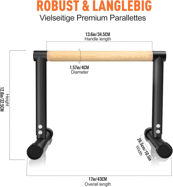 Parallettes, 32.5cm hoch – Push Up Bar & Dip Barren – Rutschfeste Liegestützgriffe aus Holz – Calist